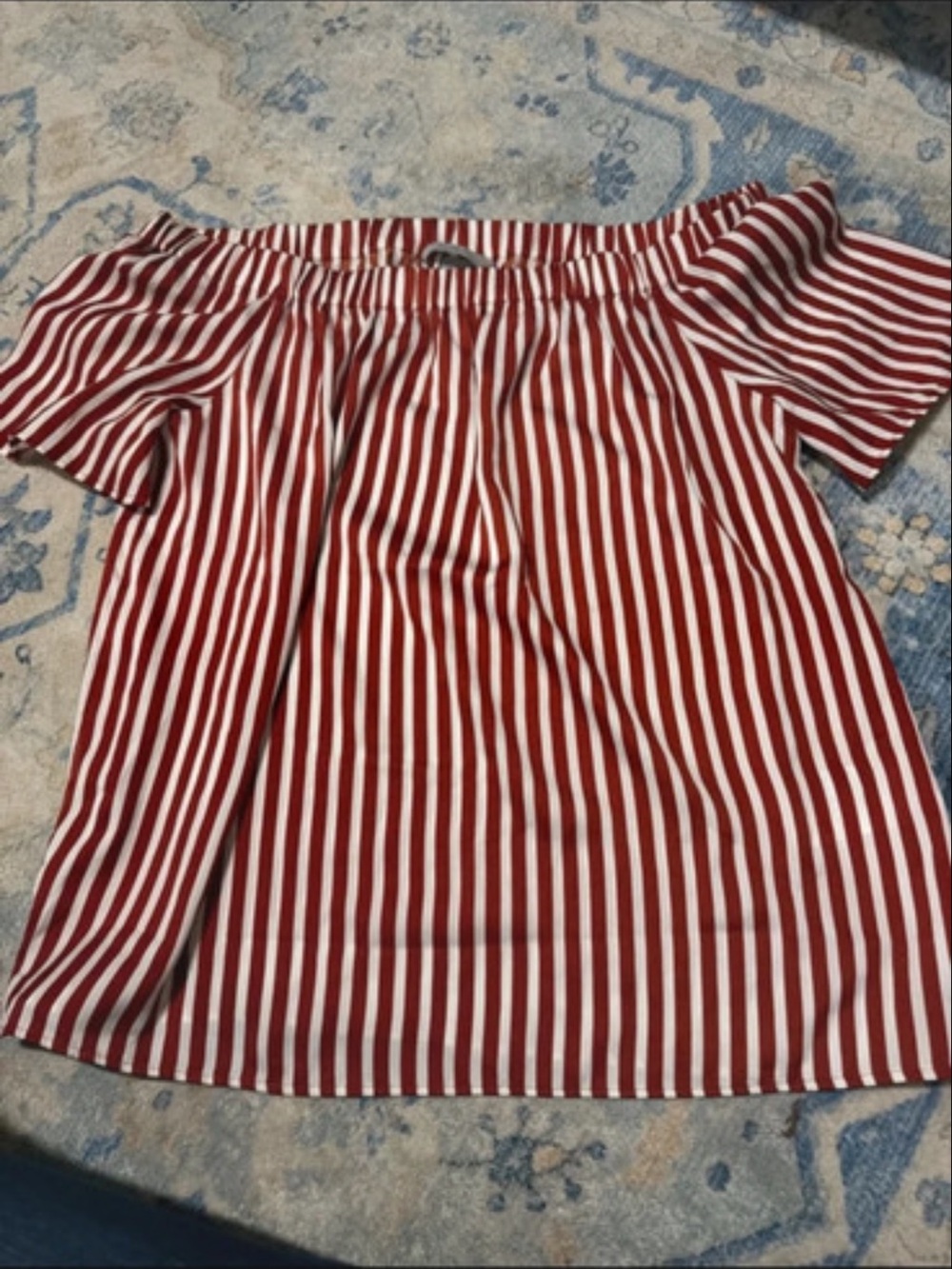 H&M Red and White Striped Off-Shoulder Blouse
